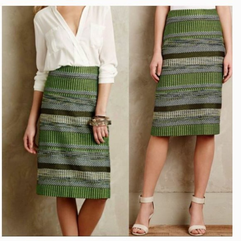 Anthropologie Leifsdottir Jade Green Woven Knee Length Skirt - size 0